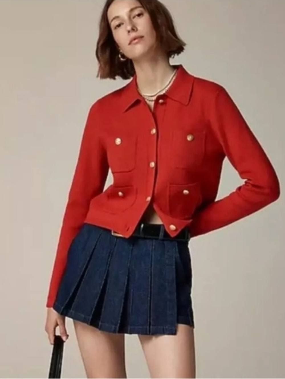 NWT J.Crew Patch-Pocket Sweater Lady Jacket in Red - Small